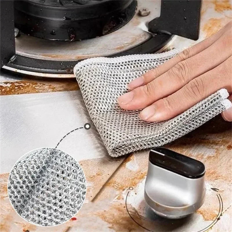 100/1PCS Steel Wire Cleaning Cloths Double Side Home Kitchen Pot Pan Dishcloths Washing Dish Rags Towels Cleaner Tools Wholesale