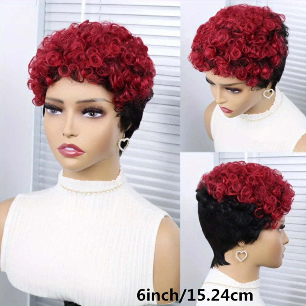 6inch machine made Short Curly Hair Wigs Pixie Cut Human Hair Wigs Wig Full Machine Made Human Hair Wig