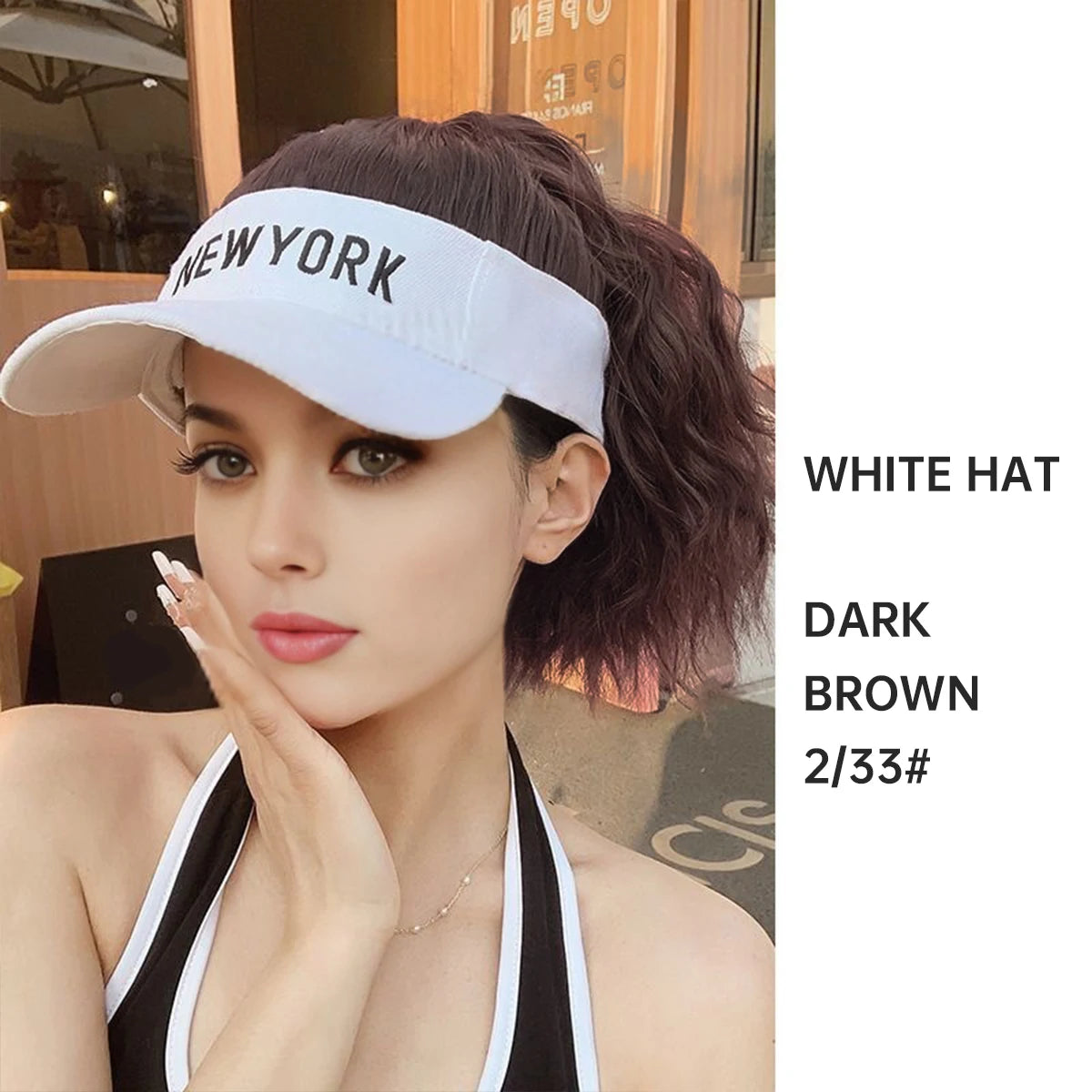 Synthetic Adjustable Cap Wig Hair Extension Black Curly Ponytail Cheap Wigs On Sale Clearance Woman Hat For The Sun Sporty