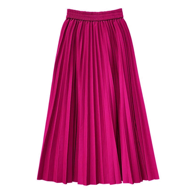 Women Chic Elastic Fashion A Line Elegant College Style Casual Solid Color Office Temperament Spring Summer Pleated Skirts