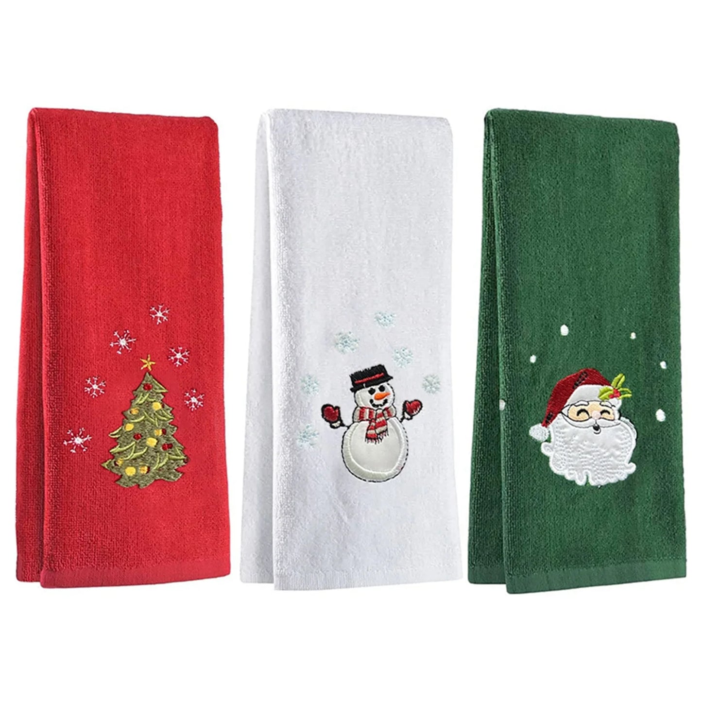 2024 New Year Towel Classic Solid Xmas Tree/Snowman/Santa Claus Embroidery Bath Towel 45x30cm Christmas Hand Towels Set