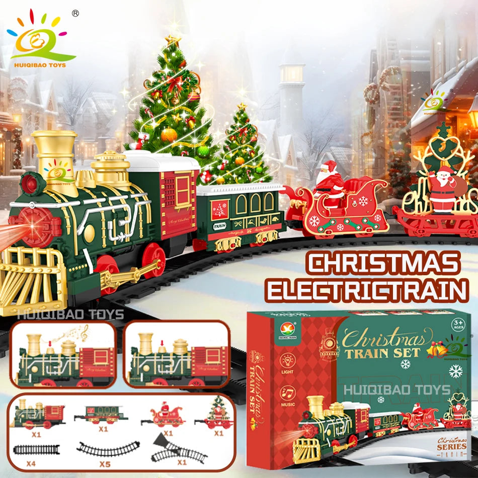 HUIQIBAO Christmas Tree Electric Train Tracks Set Santa Claus Cargo Cars With Xmas Sounds Lights Toys For Adult New Year Gift.      eind:Dec16,08.59 MET