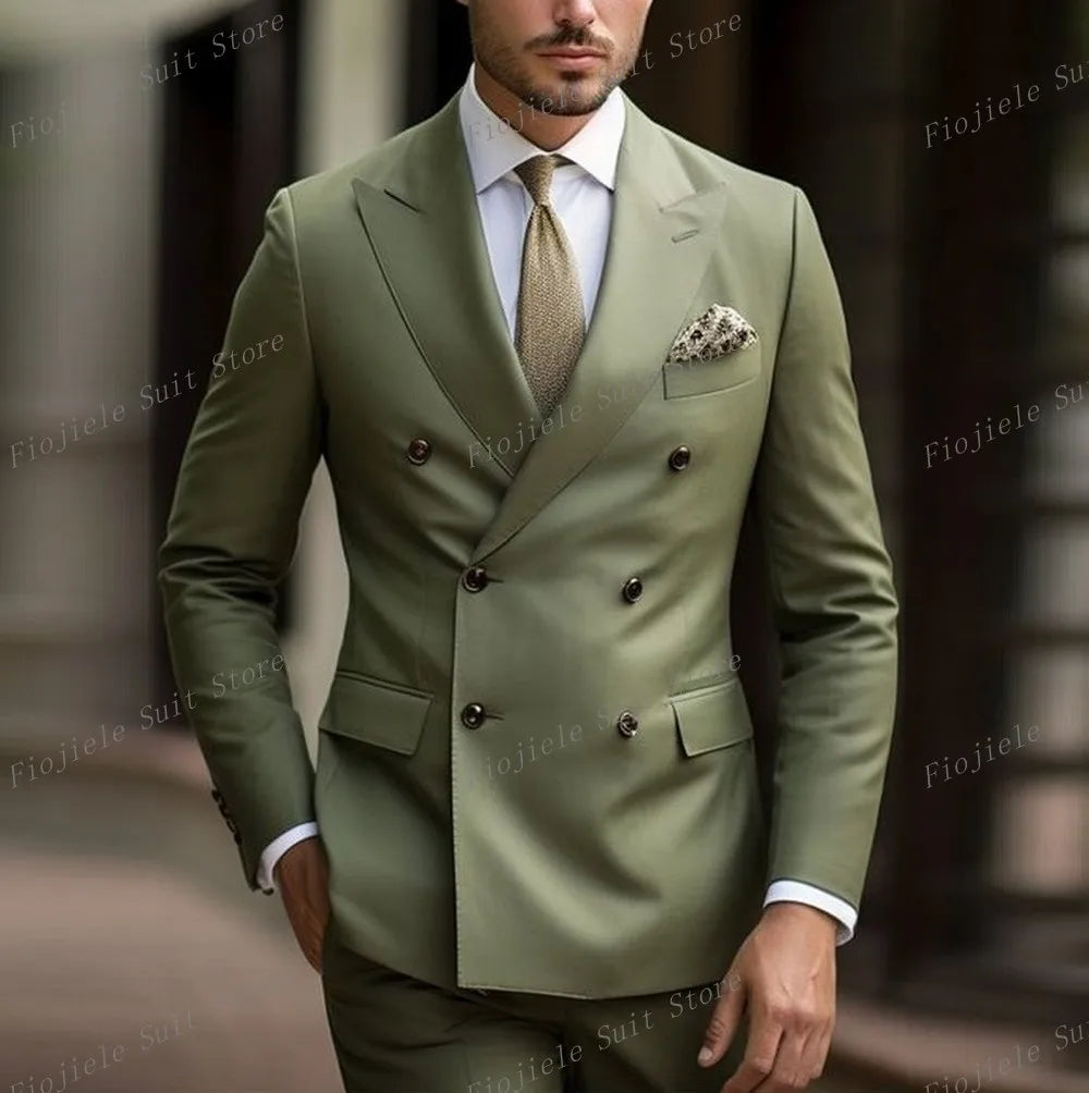 Army Green Men Business Formal Occasion Tuxedos Groom Groomsman Wedding Party Prom Male Suit  2 Piece Set Blazer Pants