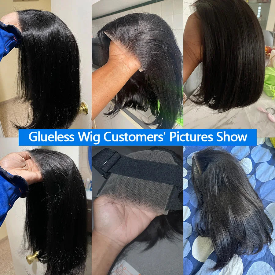 Bob Glueless Wig Human Hair Ready To Wear Short Bob Wig Lace Front Human Hair Wigs 4X4 Transparent lace CLosure Wigs Glueless Preplucked Human Wigs Ready To Go 1-3 Working Days Fast Delivery  For Black Women