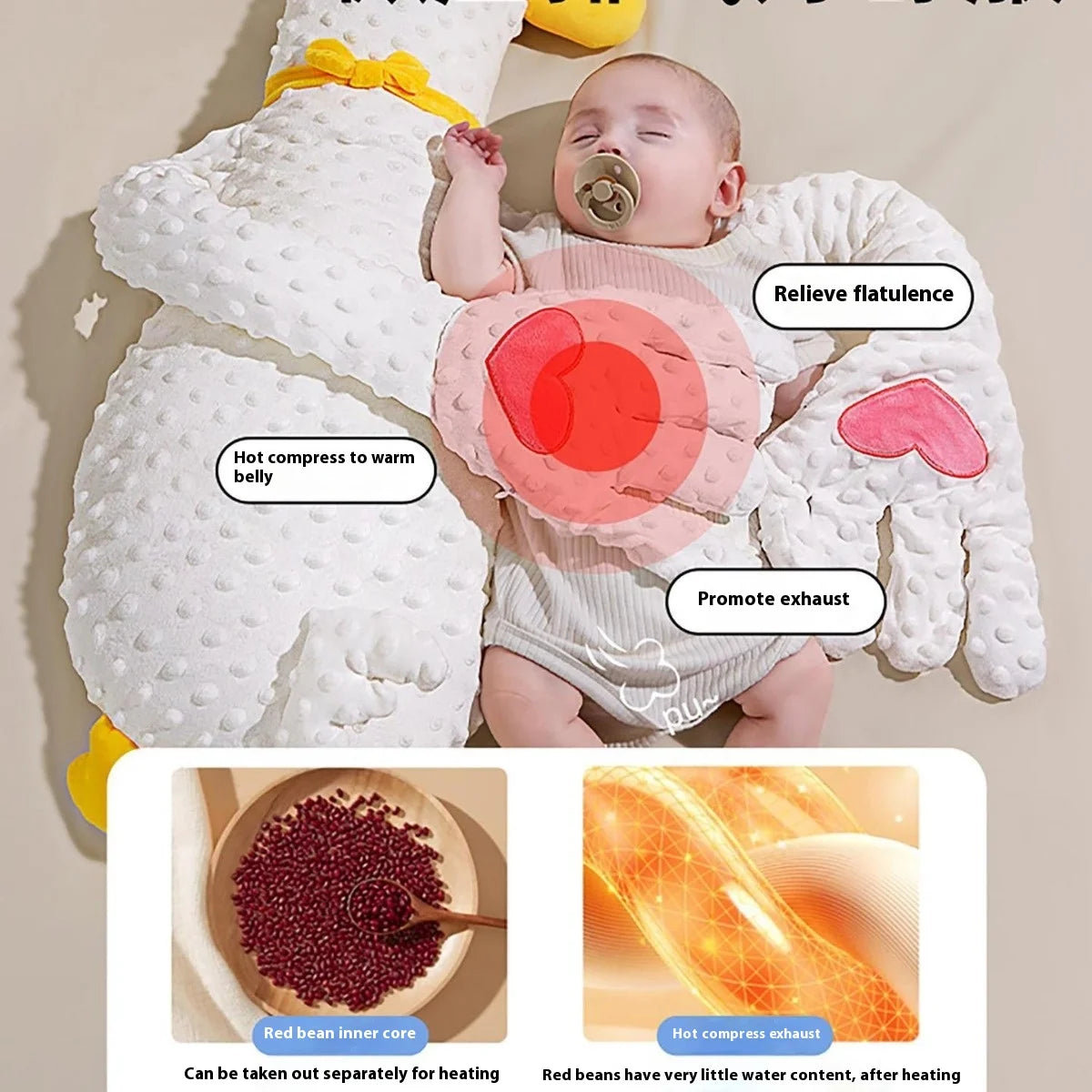 Big White Goose Baby Exhaust Pillow Soothes Baby, Beats and Soothes Her Palm, Baby Sleeps On Her Own