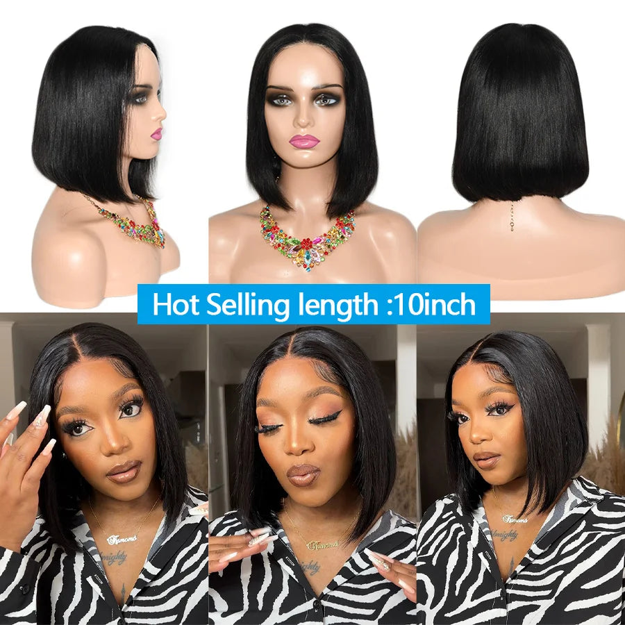 Bob Glueless Wig Human Hair Ready To Wear Short Bob Wig Lace Front Human Hair Wigs 4X4 Transparent lace CLosure Wigs Glueless Preplucked Human Wigs Ready To Go 1-3 Working Days Fast Delivery  For Black Women