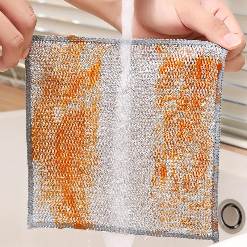 100/1PCS Steel Wire Cleaning Cloths Double Side Home Kitchen Pot Pan Dishcloths Washing Dish Rags Towels Cleaner Tools Wholesale