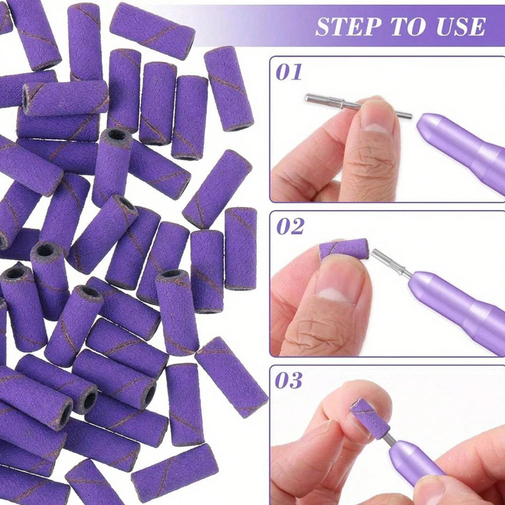 60 Pcs 3mm Fine Sanding Bands For Nail Drill, 1 Pc Small Mandrel Nail Bit, 180 Grit Nail File Sanding Bands, Small Sanding Band