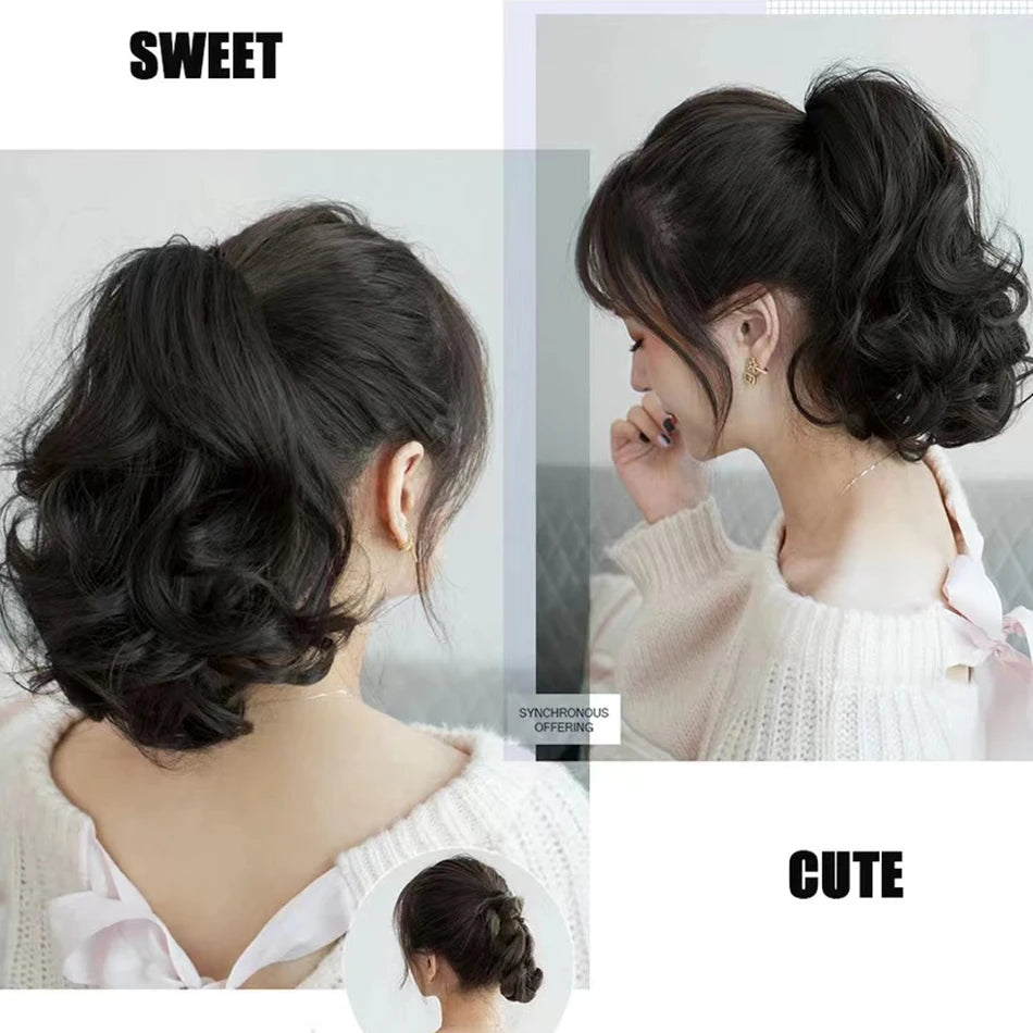 Synthetic Short Curly Wig Ponytail 12Inch Claw Clip In Ponytail Hair Extension Cute Hairpiece Wig For Women Synthetic Ponytail