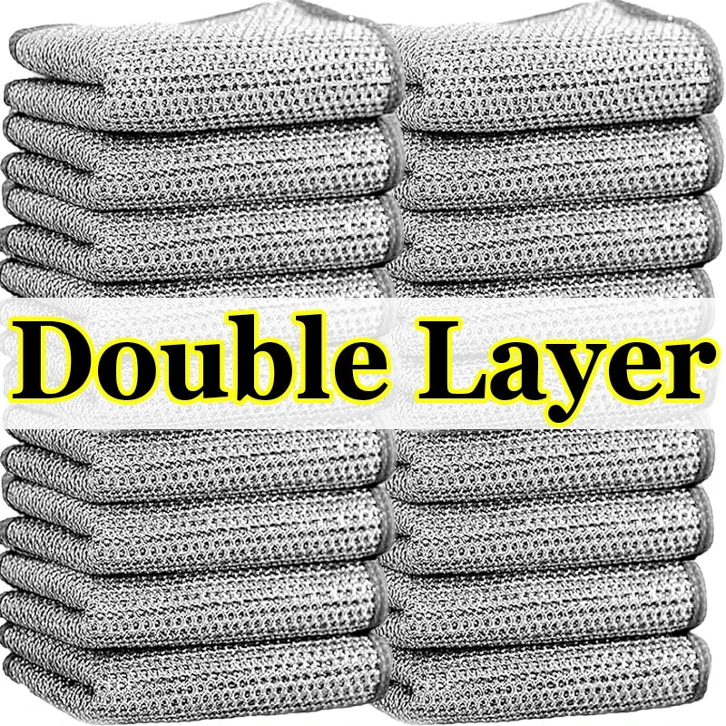 Wholesale Metal Steel Wire Rags Cloth Home Kitchen Pot Pan Dishwashing Double-sided Dishcloth Cleaning Cloths Towel Scrubber Rag