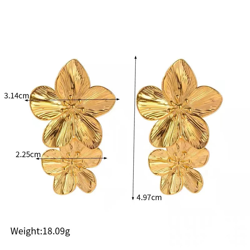 Vintage Metal Flower Stud Earrings for Women Premium Exaggerated Golden New Fashion Party Jewelry Accessories Gifts 2024