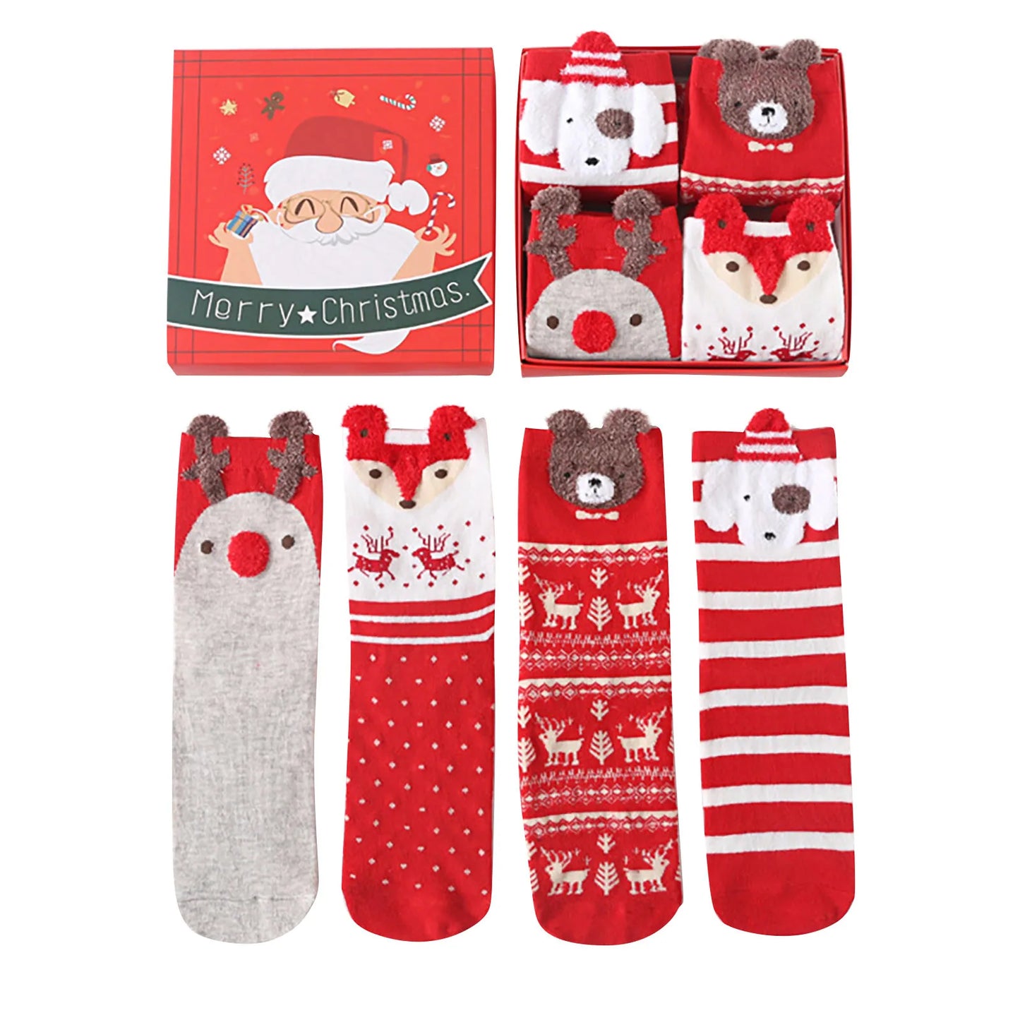 4pcs 2024 New Fashion Christmas Cartoon Cute Socks Gift Box Mid Tube Wnter Women'S Socks