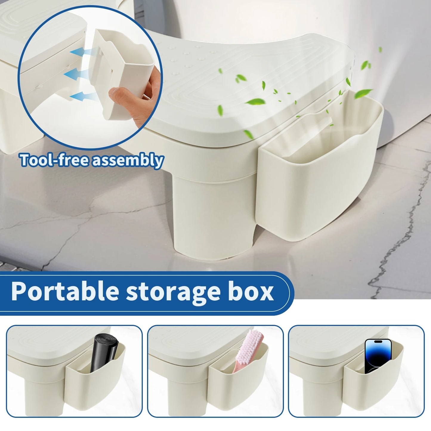 Toilet Poop Stool with Storage Box Height Adjustable Nonslip Bathroom Squat Stool Poop Potty Washroom Squatting Leg Raiser