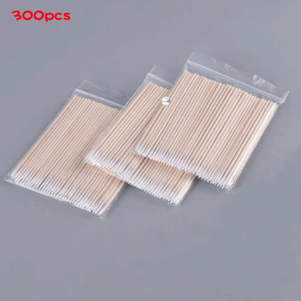 100/300/500Pcs Nails Wood Swab Cleaning Sticks Bud Tip Wooden Cotton Head Manicure Detail Corrector Nail Polish Remover 10cm