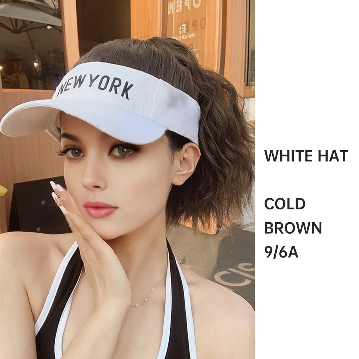 Synthetic Adjustable Cap Wig Hair Extension Black Curly Ponytail Cheap Wigs On Sale Clearance Woman Hat For The Sun Sporty