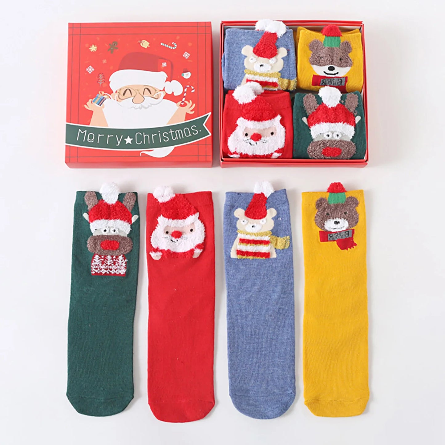 4pcs 2024 New Fashion Christmas Cartoon Cute Socks Gift Box Mid Tube Wnter Women'S Socks