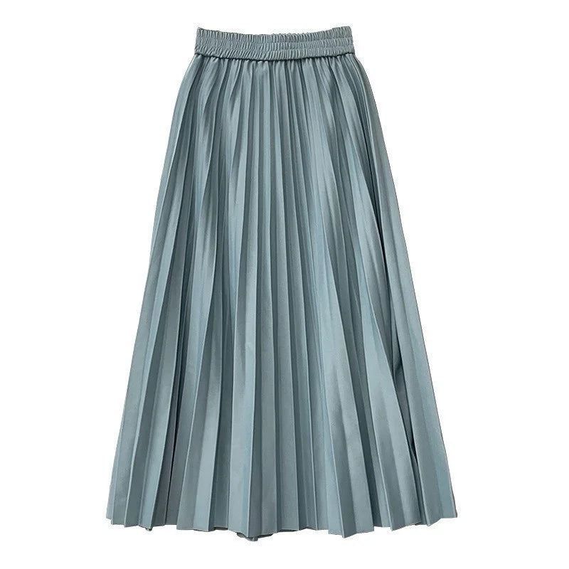 Women Chic Elastic Fashion A Line Elegant College Style Casual Solid Color Office Temperament Spring Summer Pleated Skirts