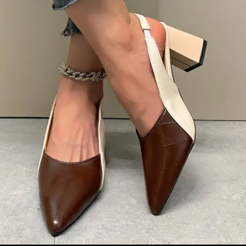 2024 New Hot Selling Summer Women's Pointed Toe High Heels Medium Thick Heel Sandals Summer New Women's Single Shoes Zapatos