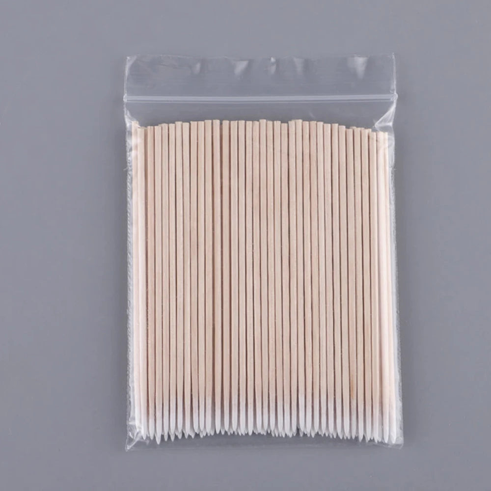 100/300/500Pcs Nails Wood Swab Cleaning Sticks Bud Tip Wooden Cotton Head Manicure Detail Corrector Nail Polish Remover 10cm